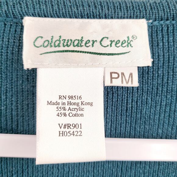 Vintage Coldwater Creek Teal Button-Up Knit Duster Cardigan Womens Size Petite M - Picture 5 of 6